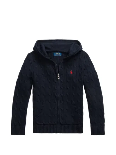 Polo Ralph Lauren Kids' Cable-knit Zip-up Hoodie In Blue