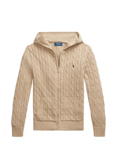 Polo Ralph Lauren Kids' Cable-knit Zip-up Hoodie In Neutral