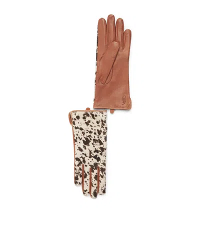 Polo Ralph Lauren Calf Hair Leather Gloves In Brown