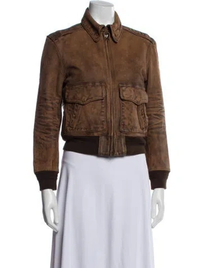 Pre-owned Polo Ralph Lauren Calf Leather Bomber Jacket In Brown