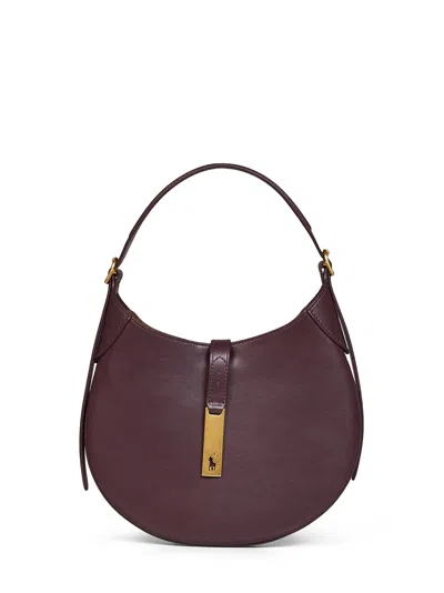 Polo Ralph Lauren Calf Leather Shoulder Bag In Bordeaux
