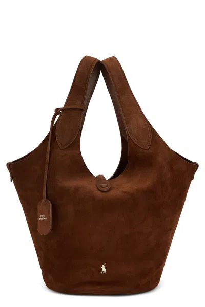 Polo Ralph Lauren Calfskin Suede Tote Bag In Brown