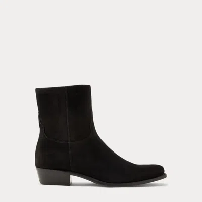 Polo Ralph Lauren Calfskin Suede Western Boot In Black