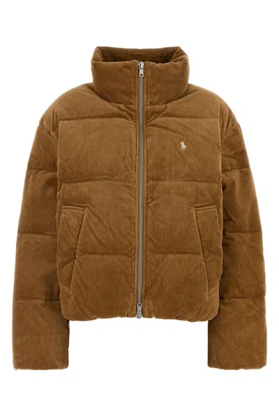 Polo Ralph Lauren Camel Stretch Corduroy Down Jacket In Brown