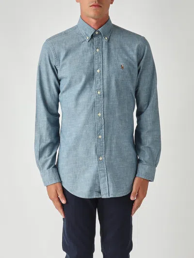 Polo Ralph Lauren Camicia Bd Custom-fit In Chambray Shirt In Blue