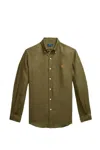 Polo Ralph Lauren Olive Green Cotton Shirt With Signature Polo Pony Motif In Green