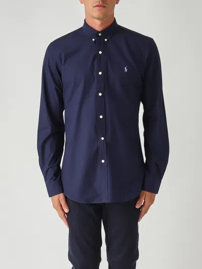 Polo Ralph Lauren Camicia Bd In Popeline Stretch Slim-fit Shirt In Blue