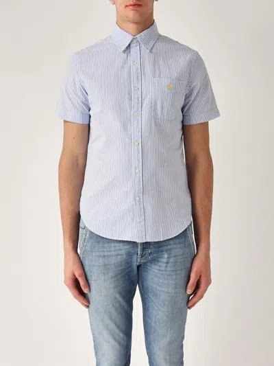 Polo Ralph Lauren Camicia B.d. M/c In Seersucker Custom Fit Shirt In Blue