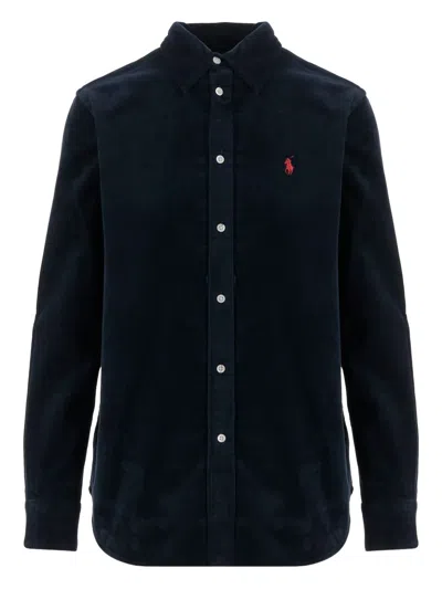 Polo Ralph Lauren Camicia Blu A Maniche Lunghe In Velluto Da Donna