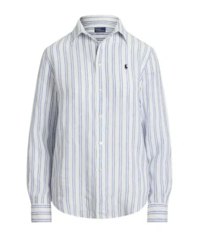Polo Ralph Lauren Camicia Classic Fit In Lino A Righe Bianco In White