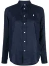 Polo Ralph Lauren Logo-embroidered Linen Shirt In Blue