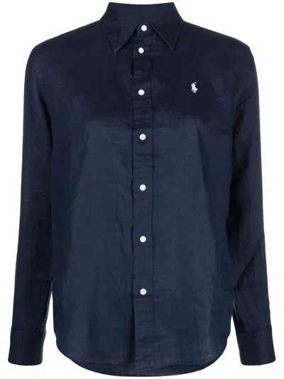 Polo Ralph Lauren Logo-embroidered Linen Shirt In Blue