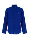 POLO RALPH LAUREN BLUE BUTTON DOWN SHIRT WITH PONY EMBROIDERY IN LINEN MAN