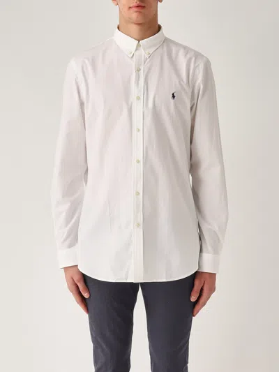 Polo Ralph Lauren Camicia In Popeline Stretch Slim-fit Shirt In Bianco