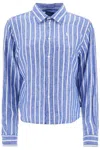 Polo Ralph Lauren Camicia Lino Righe Blu E Bianca Manica Lunga Regular In White