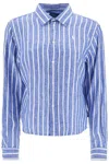 Polo Ralph Lauren Camicia Lino Righe Blu E Bianca Manica Lunga Regular In White