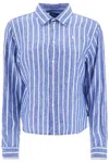 Polo Ralph Lauren Camicia Lino Righe Blu E Bianca Manica Lunga Regular In Blue