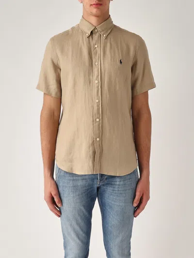 Polo Ralph Lauren Camicia M/c In Lino B.d. Custom Fit Shirt In Beige
