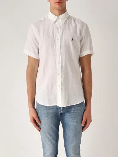 Polo Ralph Lauren Camicia M/c In Lino B.d. Custom Fit Shirt In Bianco