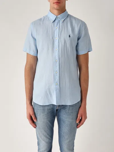 Polo Ralph Lauren Camicia M/c In Lino B.d. Custom Fit Shirt In Cielo