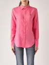 Polo Ralph Lauren Linen Collared Shirt Curved Hem Long Sleeves In Fragola