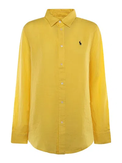 Polo Ralph Lauren Linen Shirt With Logo In Yellow