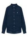 Polo Ralph Lauren Blue Linen Shirt With Embroidered Pony Logo In Blue