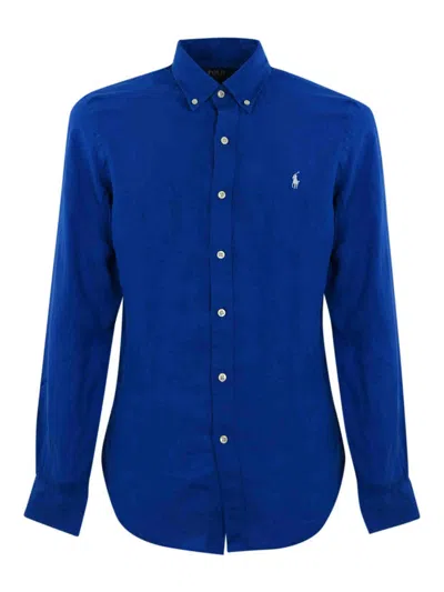 Polo Ralph Lauren Linen Shirt With Pony Logo In Blue