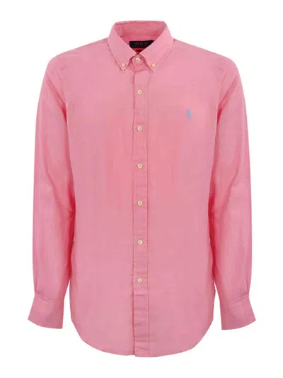 Polo Ralph Lauren Polo Pony Logo-embroidered Linen Shirt In Pink