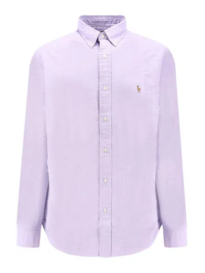Polo Ralph Lauren Cotton Shirt With Multicolor Logo Embroidery In Purple