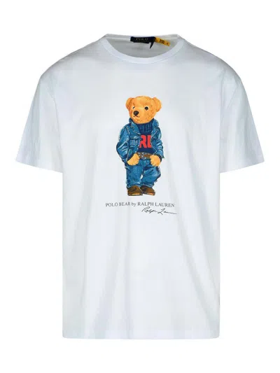 POLO RALPH LAUREN DENIM BEAR WHITE COTTON T-SHIRT