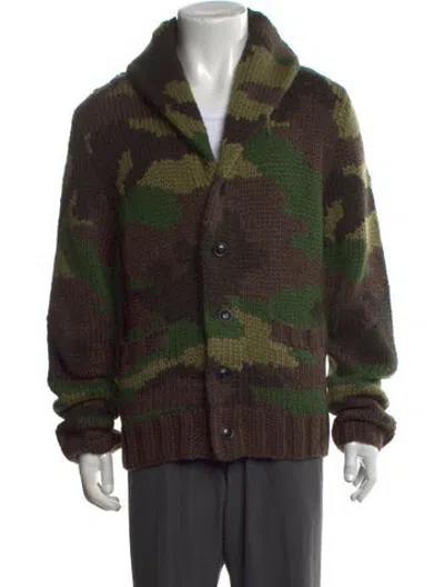 Pre-owned Polo Ralph Lauren Camouflage Print Collar Cardigan In Green
