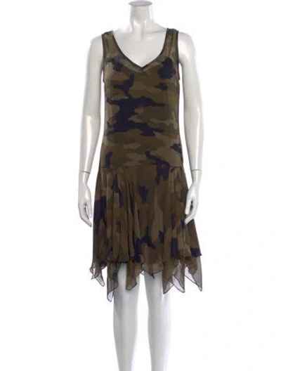 Pre-owned Polo Ralph Lauren Camouflage Print Mini Dress In Green
