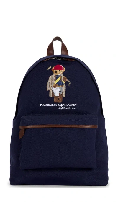 Polo Ralph Lauren Canvas & Leather Novelty Polo Society Bear Large Backpack In Blue