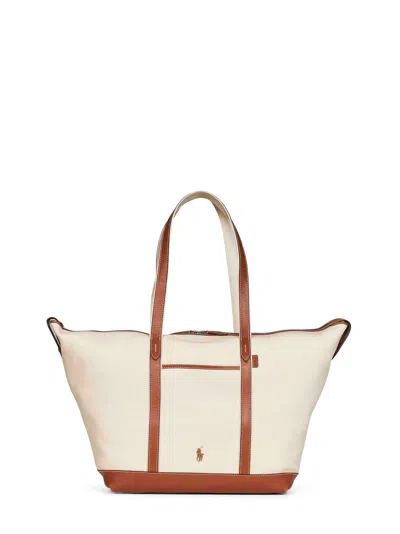 Polo Ralph Lauren Canvas And Leather Tote Bag In Beige