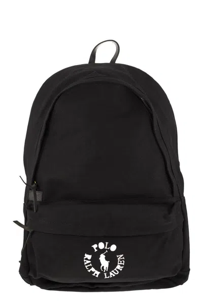 Polo Ralph Lauren Canvas Backpack With Embroidered Logo In Black