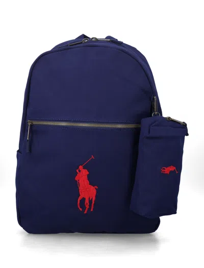 Polo Ralph Lauren Canvas Backpack With Zip Pocket And Pouch In Blu