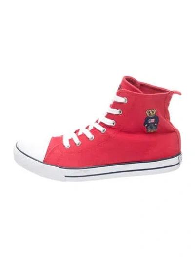 Pre-owned Polo Ralph Lauren Canvas Graphic Print Sneakers In Red