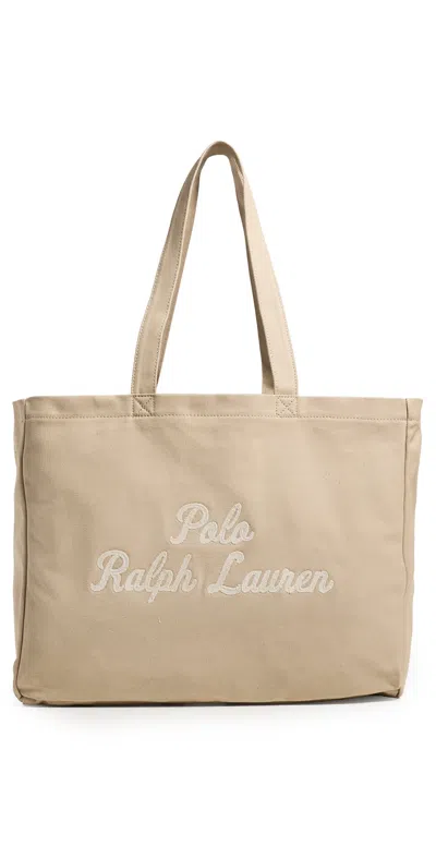 Polo Ralph Lauren Canvas Polo Rl Script Tote Tan In Brown