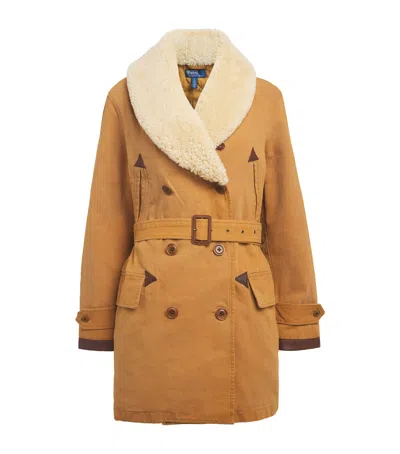 Polo Ralph Lauren Canvas Shearling Trim Ranch Coat In Beige