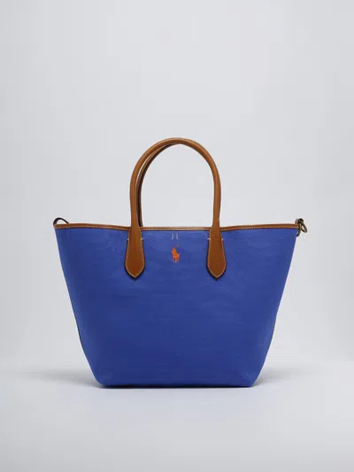 Polo Ralph Lauren Canvas Shopping Bag In Cobalto-arancio