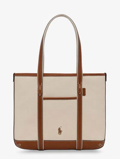 Polo Ralph Lauren Canvas Shoulder Bag With Embroidered Logo On The Front In Sand