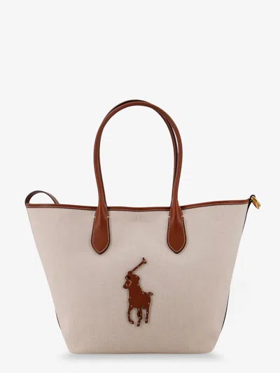 Polo Ralph Lauren Canvas Shoulder Bag With Front Logo Patch In Sand