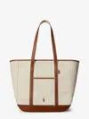 Polo Ralph Lauren Canvas Shoulder Bag With Leather Profiles In Sand