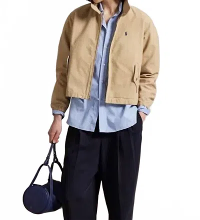 Polo Ralph Lauren Canvas Stand Collar Jacket In Khaki In Green