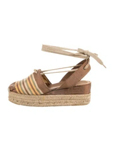 Pre-owned Polo Ralph Lauren Canvas Striped Pumps In Brown