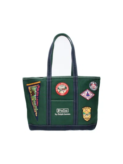 Polo Ralph Lauren Canvas Tote Bag With Patch Details In Green