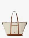 Polo Ralph Lauren Canvas Travel Bag With Leather Profiles In Sand
