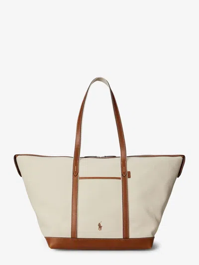 Polo Ralph Lauren Canvas Travel Bag With Leather Profiles In Sand