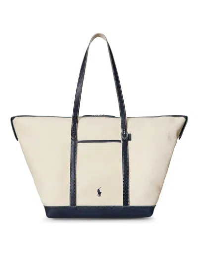 Polo Ralph Lauren Canvas Travel Bag With Leather Profiles In Sand